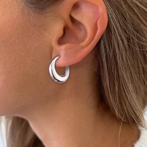 Vista 3 de Foxgirl Aretes de aro gruesos de oro para mujer, a la moda, únicos, gruesos, cuadrados, ovalados, chapados en oro de 14 quilatesplata, ligeros