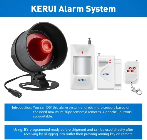 Vista 6 de KERUI Anfitrión inalámbrico de sirena fuerte, bocina impermeable para interiores y exteriores de hasta 115 dB para sistema de alarma de seguridad