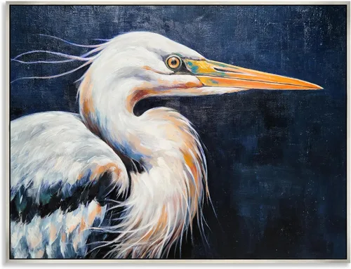 Vista 3 de Yihui Arts Lienzo enmarcado texturizado pintado a mano de garza