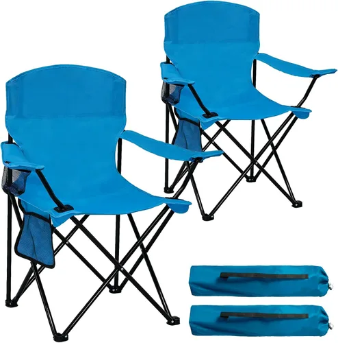 Vista 13 de Silla plegable para acampar con portavasos y bolsa de almacenamiento lateral, capacidad de 300 libras, ligera, respaldo alto, portátil para playa
