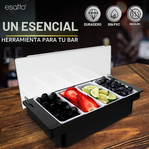 Vista 7 de Esatto - Porta condimentos para bar, bandeja de guarnición refrigerada con tapa para bar, 4 insertos de 1/2 pinta, con 12 vertedores para botellas