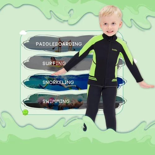 Vista 5 de GoldFin Chaquetas de neopreno para niños, 0.079 pulgadas (0.079 in) para niñas y niños, de neopreno, manga larga, para mantener el calor
