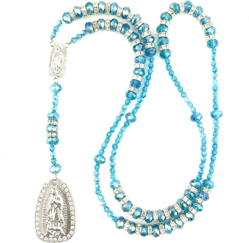 Vista 10 de Western Peak Virgen María María Señora de Guadalupe Rhinestone Cristal de Cristal de Cristal Rosario Rosario Negro