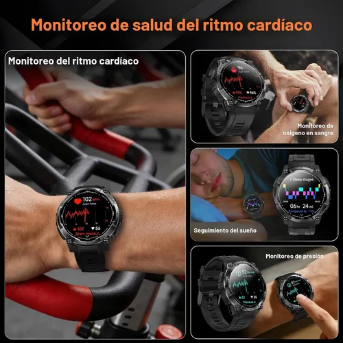 Vista 12 de Reloj inteligente militar resistente para hombre con GPS, reloj AMOLED de seguimiento de fitness de 1.43 pulgadas con llamada Bluetooth Negro
