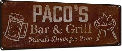 Vista 24 de Adam's Bar and Grill Friends Drink for Free, cartel de aluminio de 5.75 x 15.5 pulgadas, accesorios personalizados para bar y decoración de pared