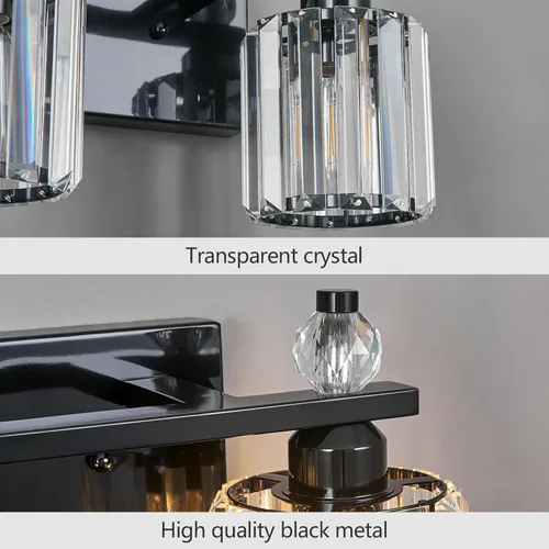 Vista 5 de Luces de Tocador de Baño 2-Luz Placado Negro Iluminación Moderna de Cristal para Tocador sobre Espejo Accesorios de Iluminación de Tocador
