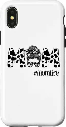 Vista 5 de iPhone 16 Funny Women Mom Life Cow Messy Bun Hair Bandana Glasses Case