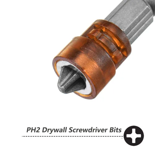 Vista 2 de Broca magnética PH2 Phillips para destornillador de cabeza cruzada, vástago hexagonal de 1/4 de pulgada, parada de profundidad para paneles de yeso