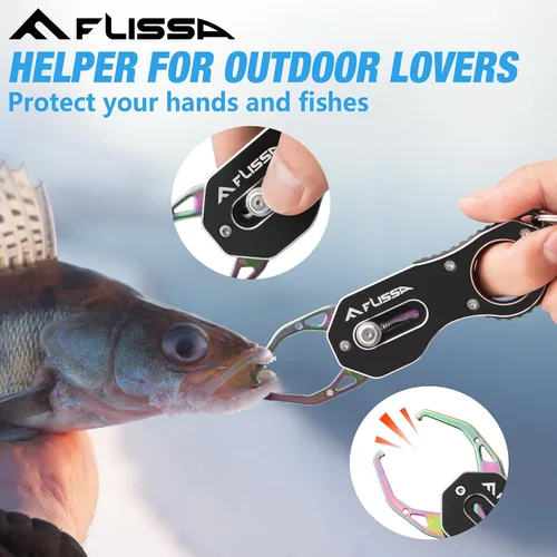 Vista 7 de FLISSA Fish Gripper, Fish Lip Grip Tool with Carabiner and Spring Anti-Lost Rope, Durable Stainless Steel Fish Grabber Gripper, Lightweight Holder