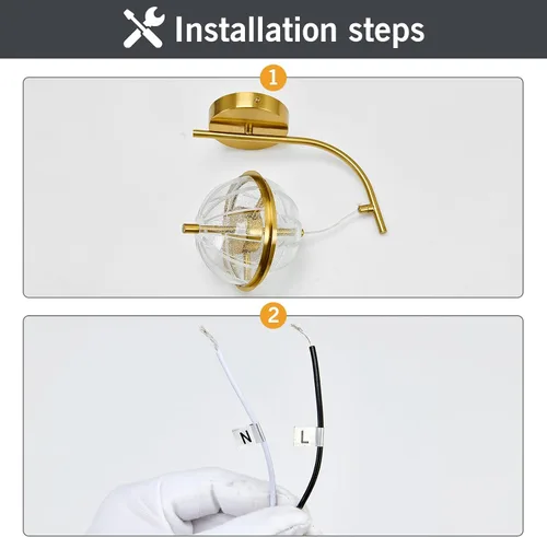 Vista 5 de UOFUS Aplique de pared dorado con pantalla acrílica de globo de mediados de siglo, moderna lámpara de pared LED de 12 W, 3000 K/4000 K/6000 K