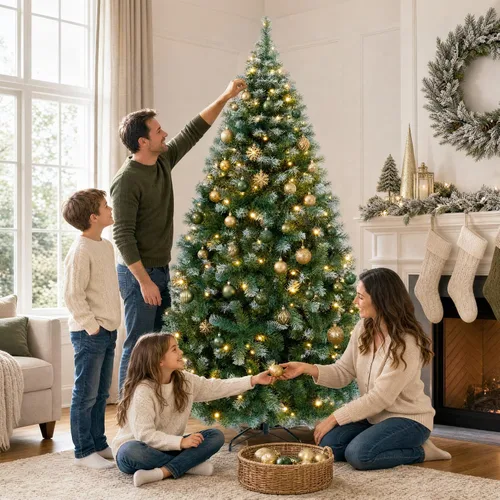 Vista 34 de Best Choice Products Árbol de Navidad azul bebé preiluminado de 6 pies, decoración navideña artificial completa con 947 puntas de rama, 250 luces