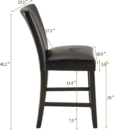 Vista 2 de Juego de 2 taburetes de barra de mostrador, sillas de bar de madera maciza, con capacidad para hasta 250 libras, sillas de comedor de 40 pulgadas