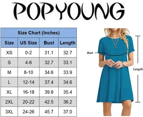 Vista 6 de POPYOUNG Vestido casual de verano de manga corta para mujer, cuello redondo, salida de playa