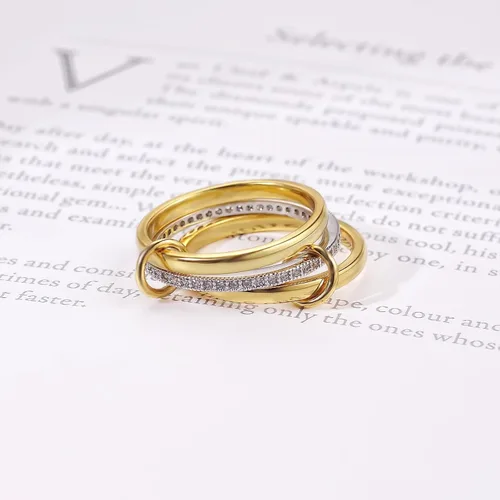 Vista 3 de Anillos apilables de oro para mujer, no se deslustra, juego de 3 anillos entrelazados con circonita cúbica, delicados anillos chapados en oro de 18