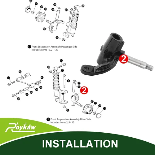 Vista 7 de Roykaw EZGO RXV - Conjunto de husillo para modelos de carrito de golf eléctrico y gas 2008 en adelante, lado del conductor, reemplaza al OEM #