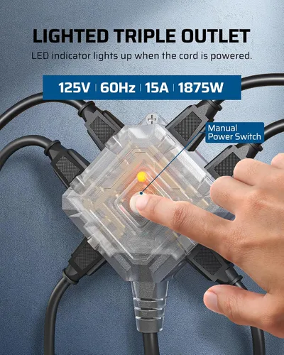 Vista 3 de DEWENWILS - Carrete de cable de extensión retráctil de 60 pies con 6 tomas de tierra, cable de alimentación resistente con tapón de bloqueo
