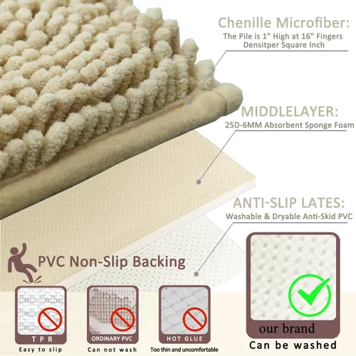 Vista 8 de Juego de alfombras de baño de 2 piezas, súper absorbente suave, gruesa, lavable en lavadora, alfombra de baño de chenilla antideslizante, alfombra