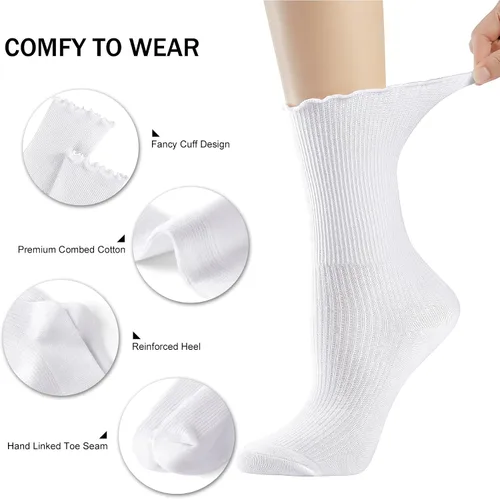 Vista 5 de DOOVID Calcetines de algodón con volantes para mujer, calcetines casuales holgados para mujer