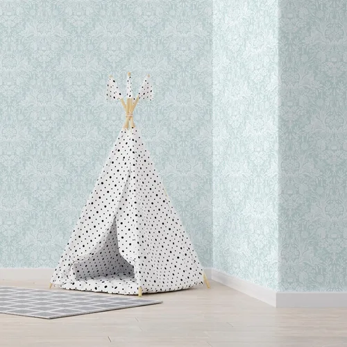 Vista 5 de World of Wallpaper Harlen Woodland Animal Flor y Planta Temática Pintado a Mano Estilo Damasco Papel pintado Dormitorio Guardería Pato Huevo Azul