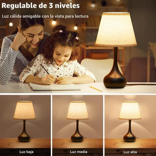 Vista 2 de ONEWISH - Juego de 2 lámparas de mesa de control táctil, de granja, regulables de 3 vías para mesita de noche con pantalla de tela, lámpara