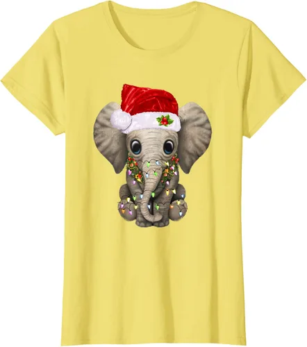 Vista 34 de Lindo elefante de Navidad luz divertido elefante amante de Navidad regalo camiseta Negro