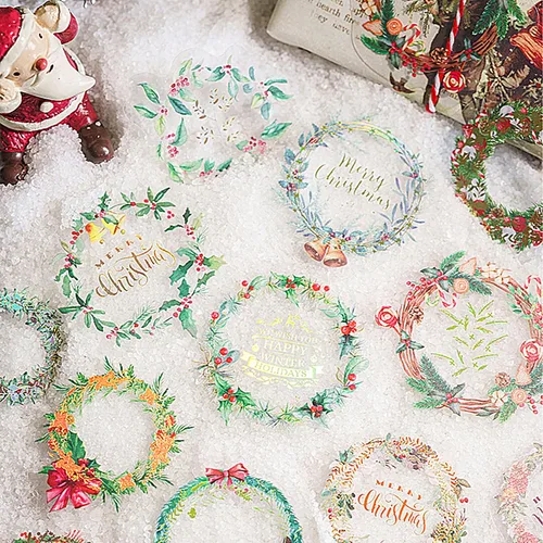 Vista 5 de Aromoty Calcomanías de Navidad de lámina dorada de Papá Noel, muñeco de nieve Set (180 piezas con 6 temas) - Calcomanías de resina transparente