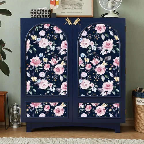 Vista 5 de Blooming Wall DPY53-D Papel pintado de rosas frescas de acuarela con hojas boho texturizadas despegar y pegar autoadhesivo papel pintado pre-pegado