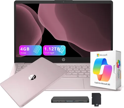Vista 13 de HP Stream - Laptop HD para estudiantes y negocios de 14 pulgadas con copiloto AI, AMD Athlon 7120, 4 GB de RAM, almacenamiento de 1.12 TB