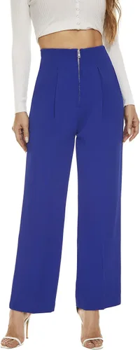 Vista 6 de FUNYYZO Women Pleated Zipper Front Pants Ruffle Edge Waisted Casual Long Straight Trousers for Summer