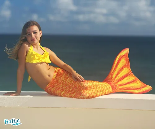 Vista 8 de Fin Fun - Cola de sirena auténtica para niños, resistente al desgaste, para nadar, monoaleta incluida