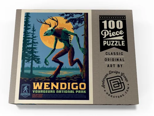 Vista 4 de MyPuzzle Legends of The National Parks: Voyageurs' The Wendigo, póster vintage, rompecabezas premium de 100 piezas para adultos