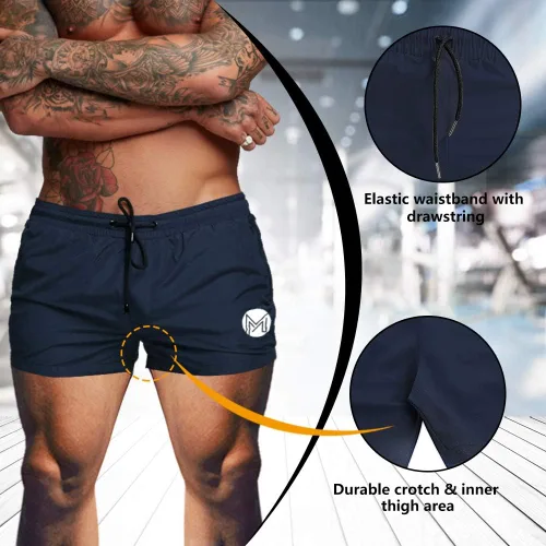 Vista 4 de Pantalones cortos de entrenamiento de gimnasio para hombre, pantalones cortos de entrenamiento de 3 pulgadas, pantalones cortos de gimnasio atlético