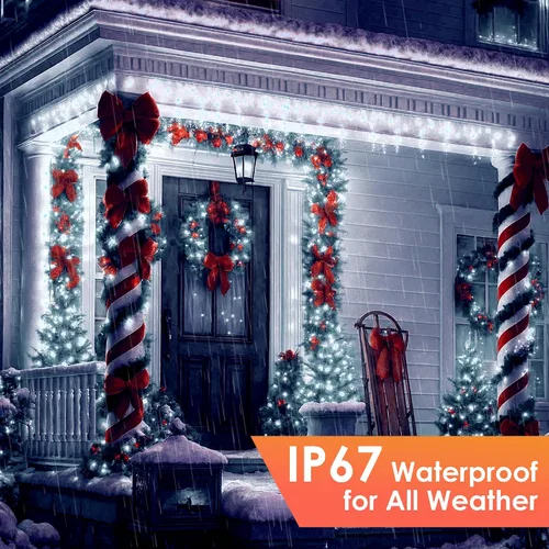 Vista 6 de Luces de Navidad 600 LED de 196 pies, IP67 impermeables, luces para árbol de Navidad con 8 modos, tira de luces para exteriores con temporizadores