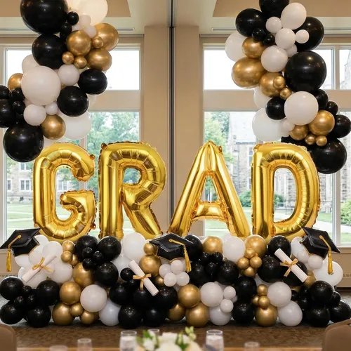 Vista 6 de Biapian Globos dorados de 40 pulgadas, 4 piezas de decoraciones de graduación, pancarta grande de graduación dorada, globos de aluminio para fiesta