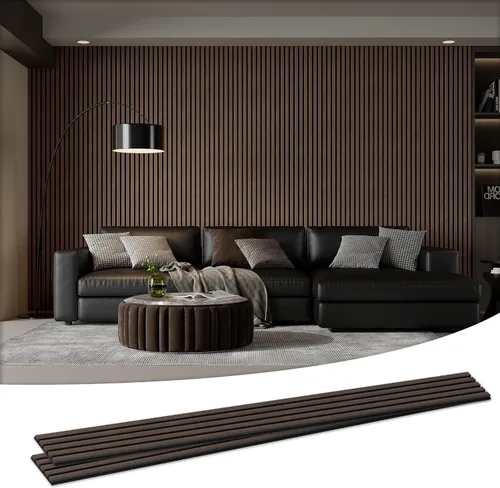 Vista 24 de Paquete de 4 paneles acústicos de pared de 105.9 x 12.6 x 0.8 pulgadas, absorbentes de sonido, paneles de pared de listones de madera para Teca