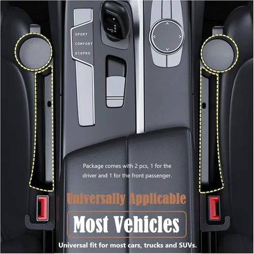 Vista 7 de Organizador de doble ranura para asiento de automóvil con soporte para tazas, tira universal de llenado de huecos para automóvil, paquete de 2