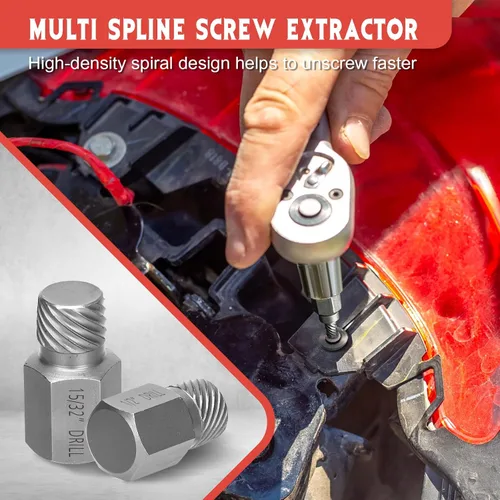 Vista 5 de Juego de 13 extractores de tornillos, cabeza hexagonal multi-estriada de fácil extracción, kit extractor de pernos para tornillos Allen dañados