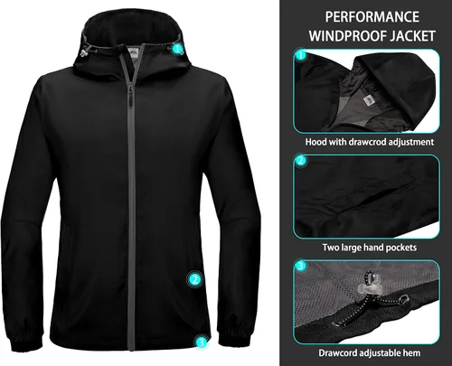 Vista 4 de Mapamyumco Men's Windbreaker Lightweight, Windproof Hooded Golf Jacket, Stretch Water-Resistant