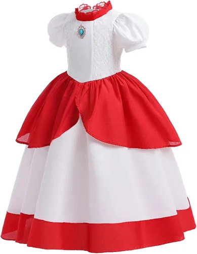 Vista 6 de Zalongye Vestido de princesa melocotón para niñas, cosplay, fiesta de Halloween, vestido de princesa melocotón