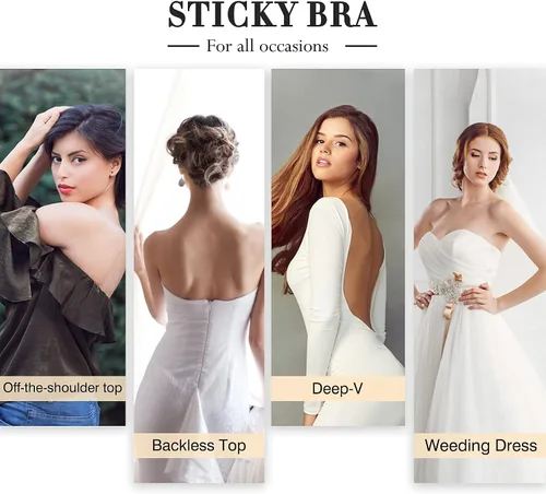 Vista 5 de Sticky Bras Backless Strapless Self Adhesive for Women 2 Pairs Invisible Push Up Lift-up Bra with Silicone Nipple Covers