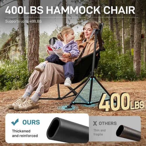 Vista 4 de EVER ADVANCED Hamaca acolchada de gran tamaño, silla columpio compacta y resistente con múltiples bolsillos de almacenamiento, silla mecedora