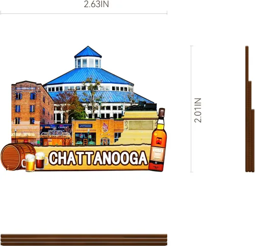Vista 3 de Imán de madera de Chattanooga para nevera de Estados Unidos, imanes 3D, recuerdos coleccionables, decoraciones artesanales hechas a mano
