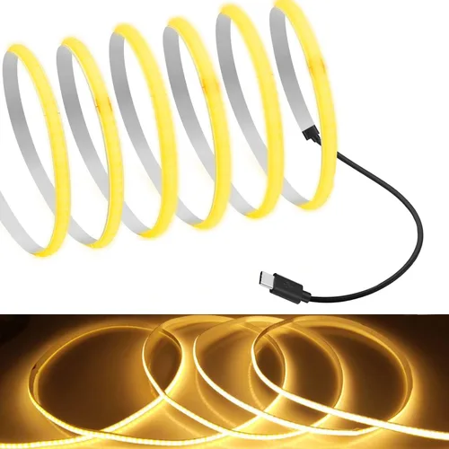 Vista 6 de MDee Tira de luces LED tipo C COB de 1.64 pies/1.6 ft - Flexible 0.197 in Oculta DC 5V Cinta LED con 320 LEDs/m para iluminación cálida (2700 K).