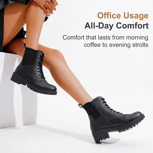 Vista 8 de Vepose Women's 916 Ankle Boots, Combat Lace up Short Booties with Inside Zipper