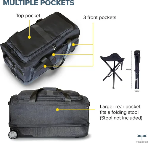 Vista 16 de Travolution Dance Bag with Garment Rack, 28 Inch Rolling Duffel With Wheels, Ideal for Competitions & Travel, Easy-assembly Lightweight Aluminum