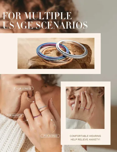 Vista 6 de Diamday Anillos para la ansiedad para mujeres y hombres, 2 0.157 in, anillo giratorio de acero de titanio para aliviar la ansiedad y el estrés