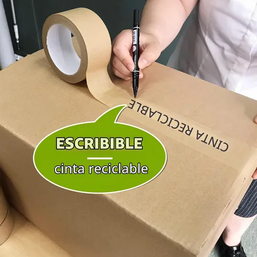 Vista 7 de TAPEBEAR Cinta de papel kraft ecológica, cinta de papel kraft biodegradable, cinta de embalaje writable reciclable, superficie sin revestimiento