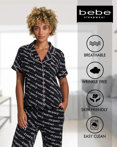 Vista 3 de bebe Conjunto de pijama de dama de honor de 2 piezas para mujer, camisa y pantalones de manga corta con botones