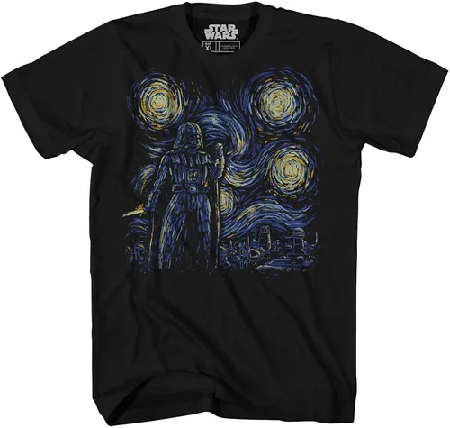 Vista 3 de STAR WARS Starry Night Darth Vader Van Gogh Men's Adult Graphic T-Shirt Black