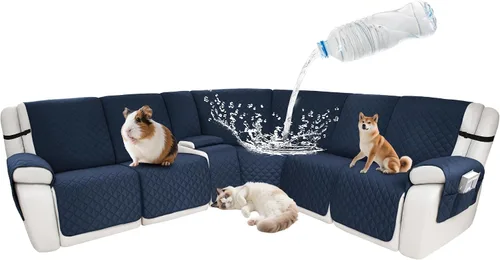 Vista 80 de Fundas impermeables para sofá reclinable seccional en forma de L, 7 piezas, antideslizantes, lavables, juego de fundas reclinables para mascotas